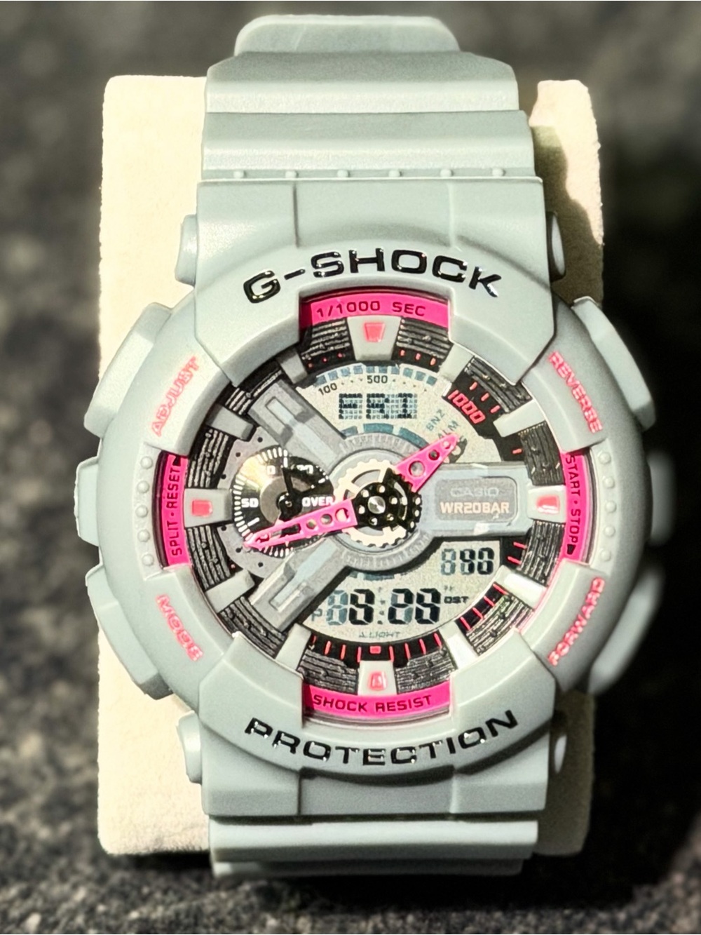 Casio G-SHOCK Light Gray with Pink Accent Sport Watch